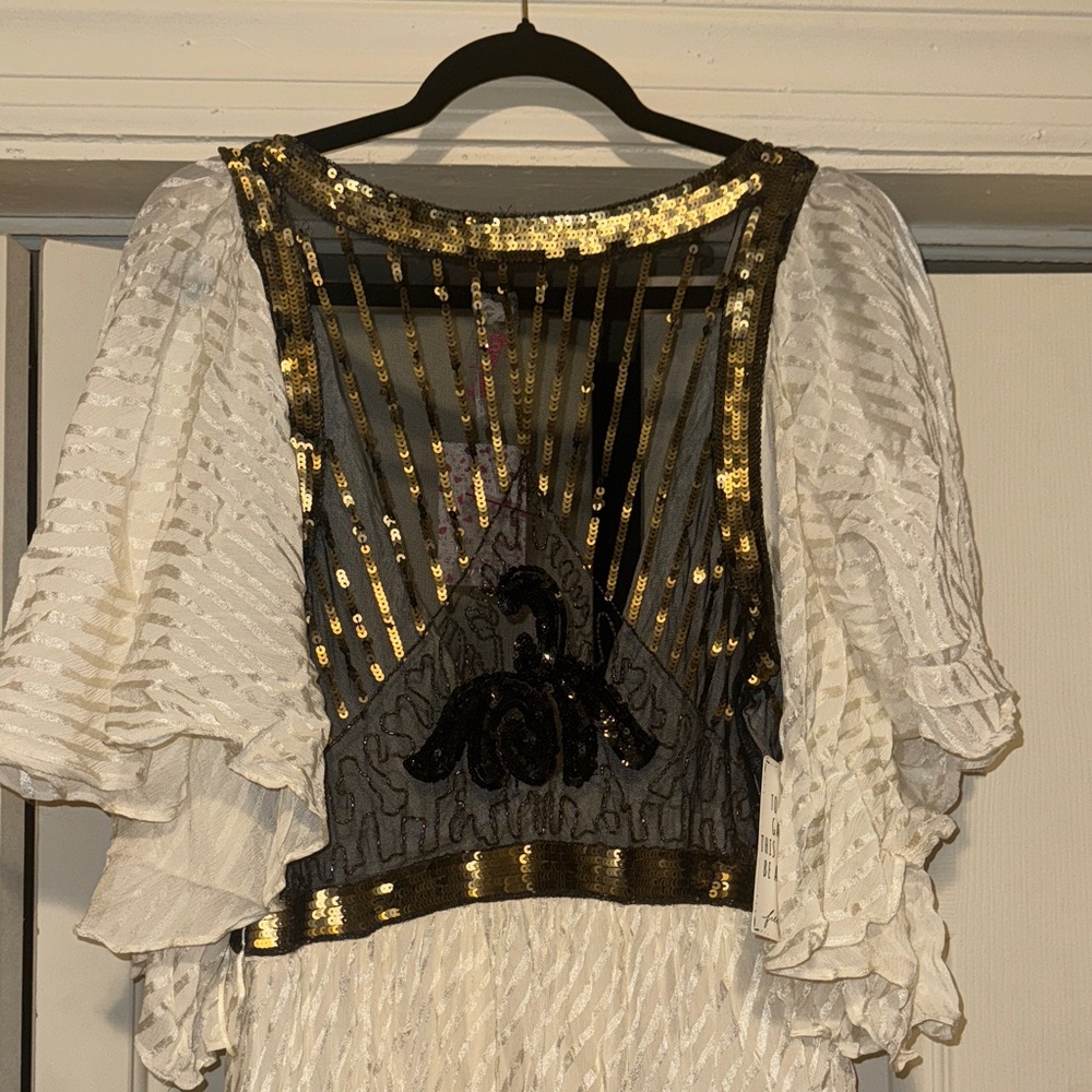 Free People White and Gold Mini Dress with Black Sheer Detail - Picture 5 of 6